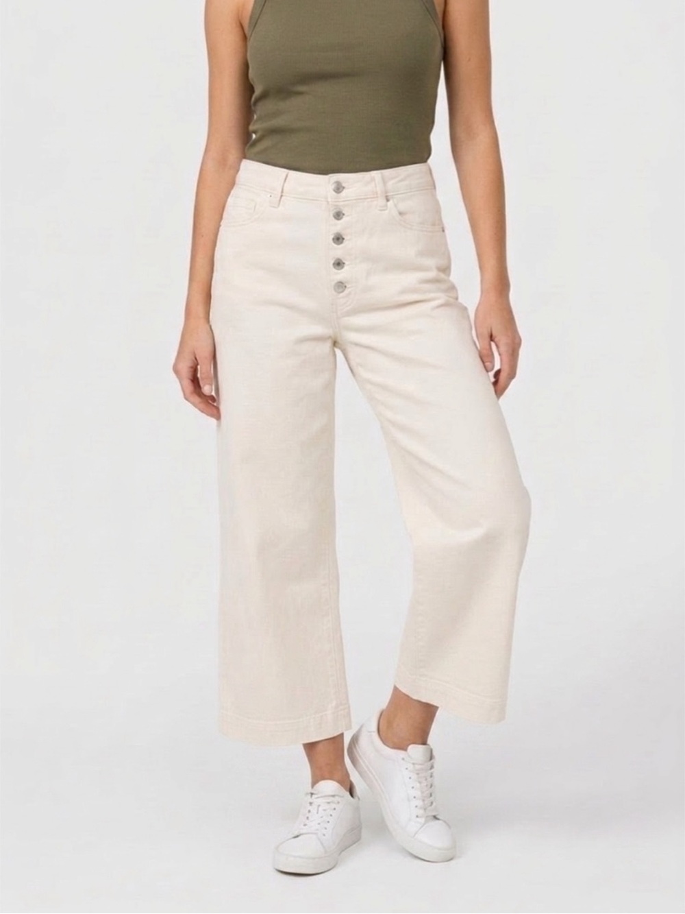 Sam Edelman Codie high rise wide leg jeans cream size 14 button fly‎ NWT Ankle